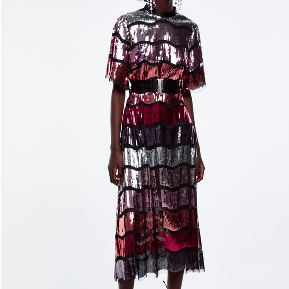 Zara Dresses Zara Sequin Dress Xs Aline Midi Limited Ed Poshmark